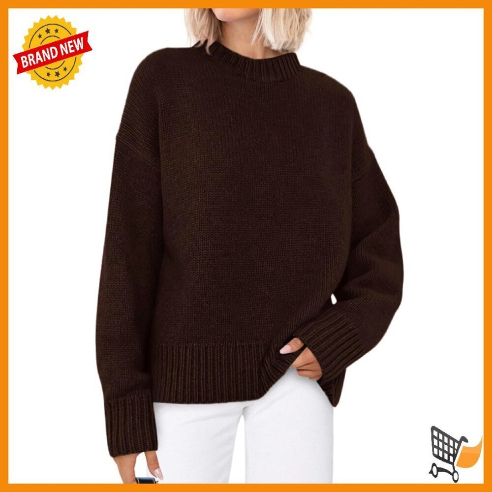 Cozy Oversized Knit Pullover Sweater Long Sleeve Crewneck Women's Top